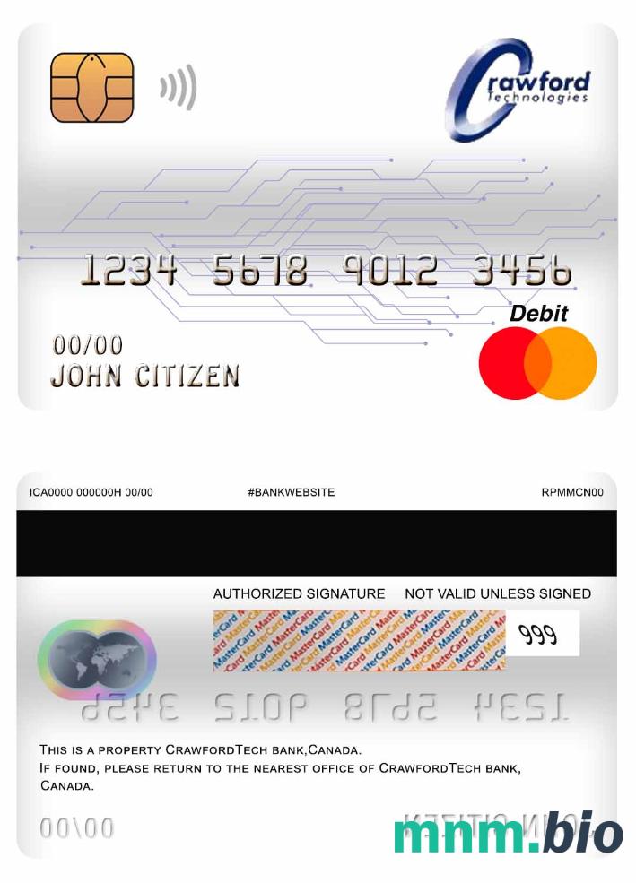 Canada Crawfordtech Bank mastercard debet karta przykład w formacie PSD